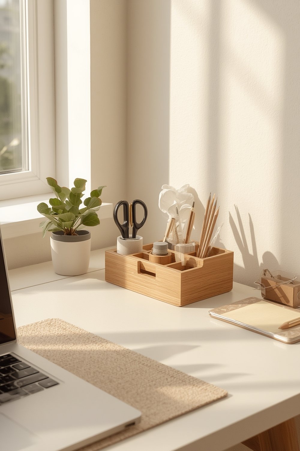 bamboo desk organizer in action