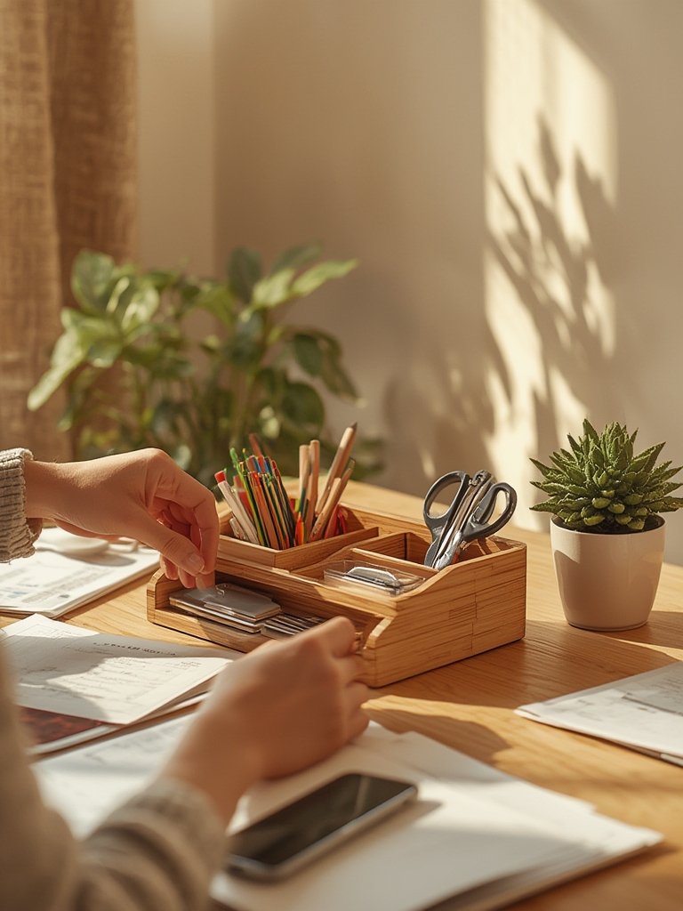 bamboo desk organizer product view