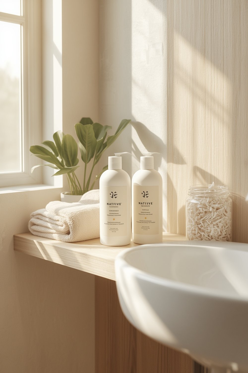 native coconut vanilla shampoo in action