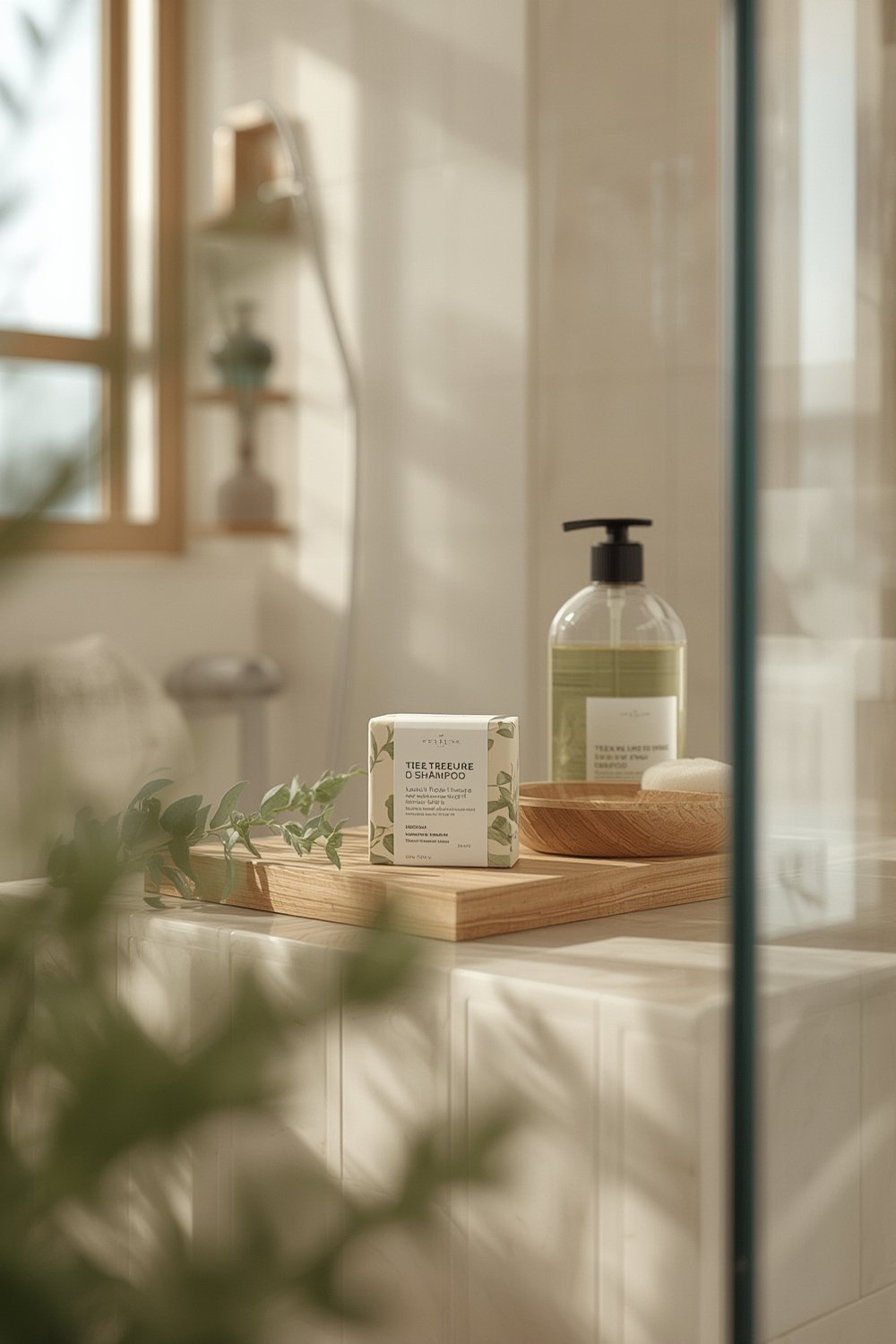 tea tree shampoo bar in action